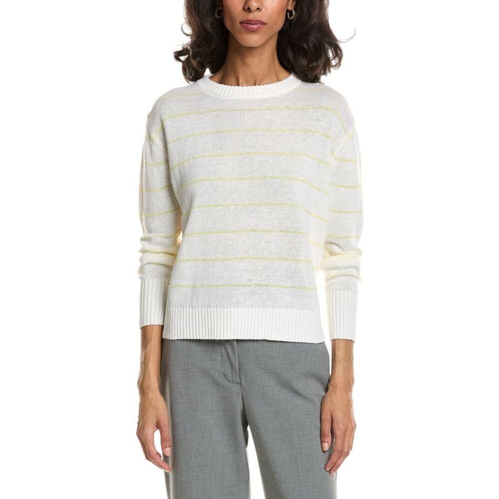 Forte Womens  Textured Crop Linen Sweater, White